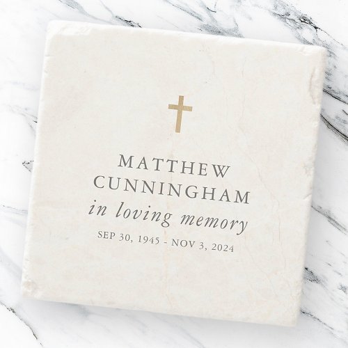 Memorial In Loving Memory Modern Simple Cross Stone Coaster
