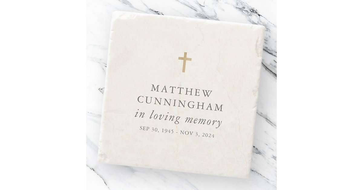 Memorial In Loving Memory Modern Simple Cross Stone Coaster | Zazzle