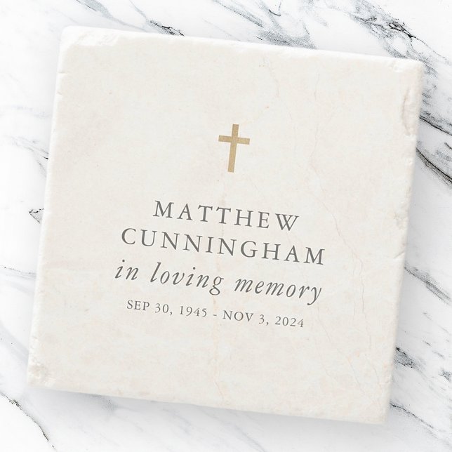 Memorial In Loving Memory Modern Simple Cross Stone Coaster (Creator Uploaded)