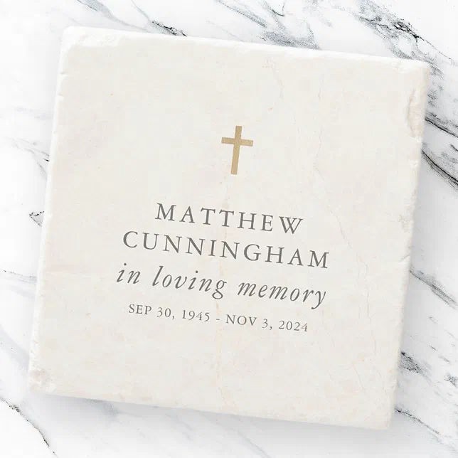 Memorial In Loving Memory Modern Simple Cross Stone Coaster | Zazzle