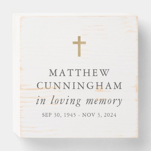 Memorial In Loving Memory Modern Simple Cross Wooden Box Sign