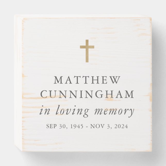 Memorial In Loving Memory Modern Simple Cross Wooden Box Sign (Front Horizontal)