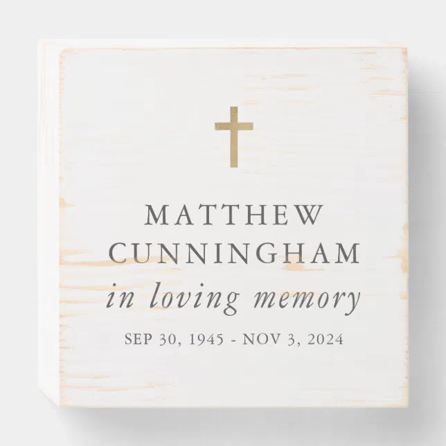 Memorial In Loving Memory Modern Simple Cross Wooden Box Sign | Zazzle