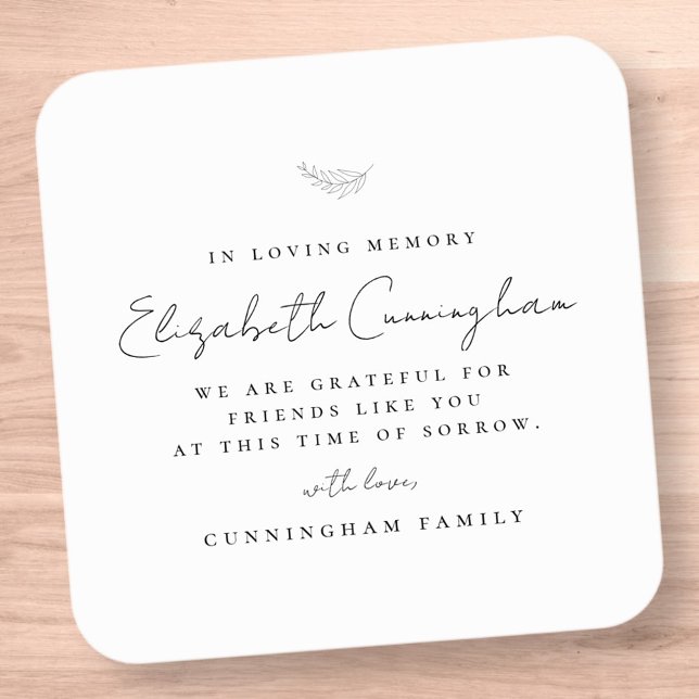 Memorial In Loving Memory Modern Simple Elegant Square Sticker (Creator Uploaded)