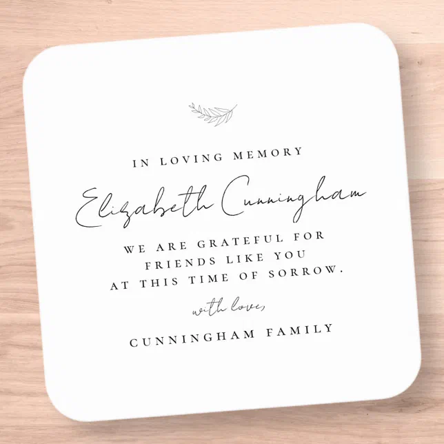 Memorial In Loving Memory Modern Simple Elegant Square Sticker | Zazzle