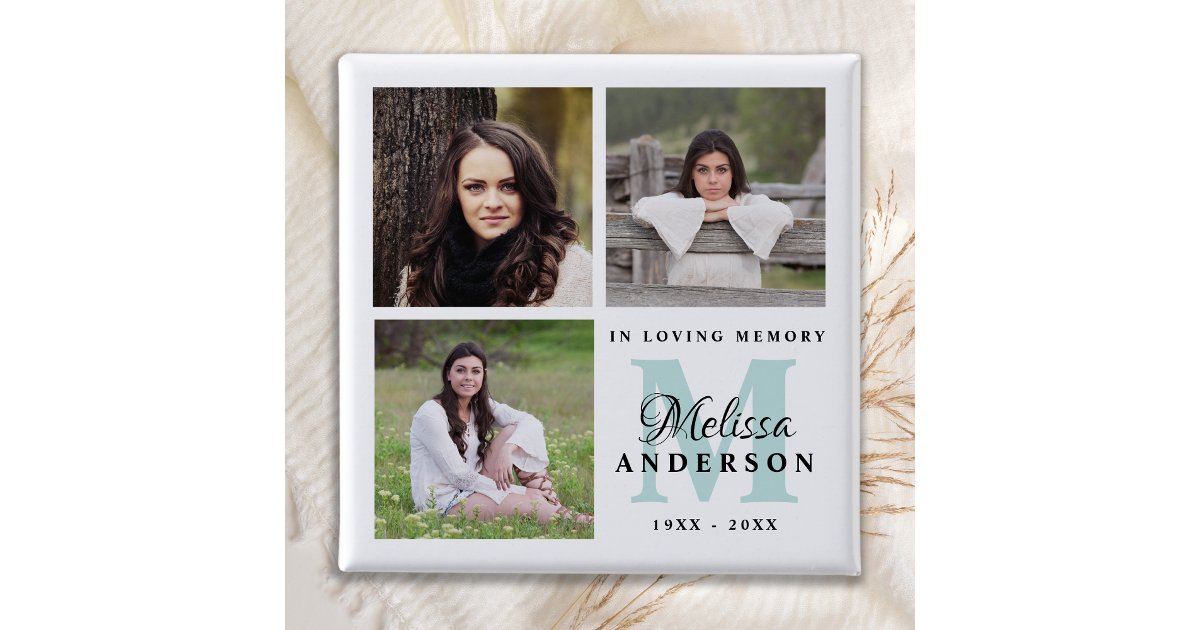 Memorial In Loving Memory Monogram Photo Funeral Button | Zazzle