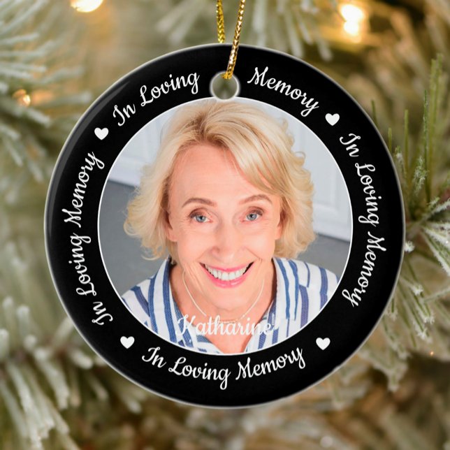 Memorial In Loving Memory Personalized 2 Photo Cer Ceramic Ornament (Creator Uploaded)