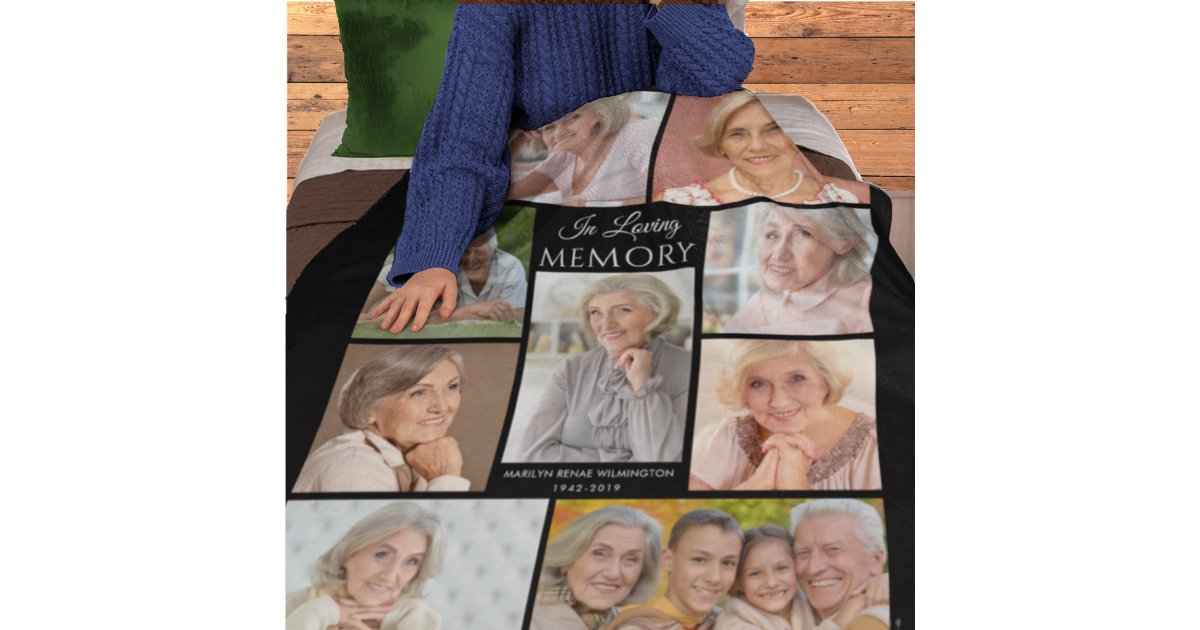 Memorial IN LOVING MEMORY Photo Collage Black Fleece Blanket | Zazzle
