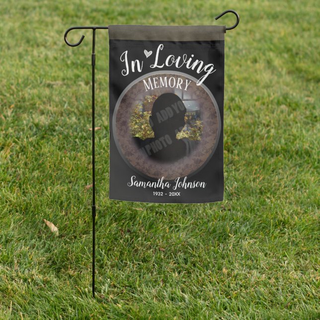 Memorial In Loving Memory Photo Rustic Floral Garden Flag (In SItu)