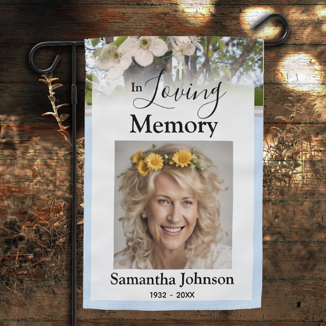 Memorial In Loving Memory Photo Spring Blossoms Garden Flag (Creator Uploaded)