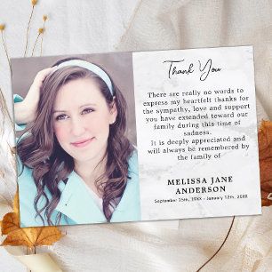 Memorial In Loving Memory Photo Sympathy Funeral  Thank You Card