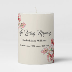 Memorial In Loving Memory Watercolor Poppies Pillar Candle