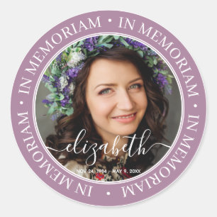 Memorial In Memoriam Elegant Classic Photo Round Sticker