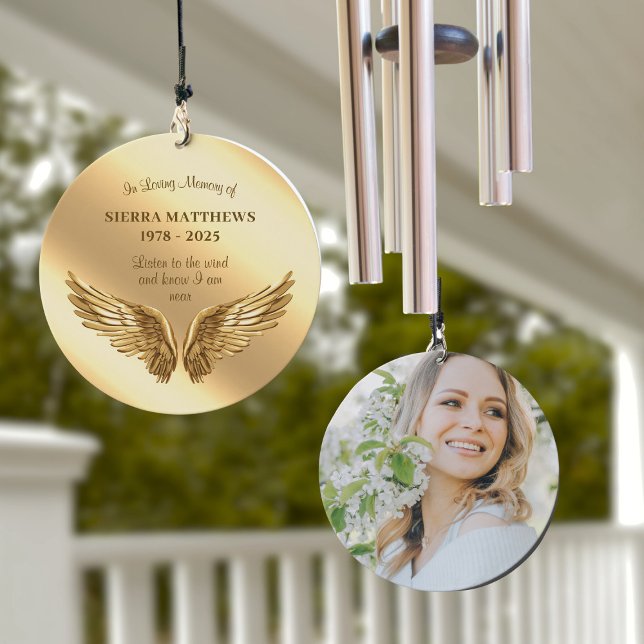 Memorial In Memory Angel Wings Photo Personalized Wind Chime (Creator Uploaded)