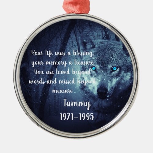 Memorial In Memory Wolf Metal Ornament