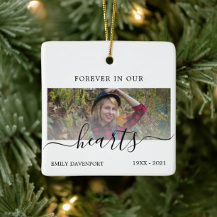 Memorial in our hearts simple elegant photo ceramic ornament