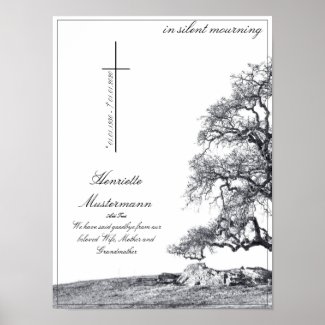 Memorial in silent mourning - tree on  meadow poster