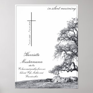 Memorial in silent mourning - tree on  meadow poster