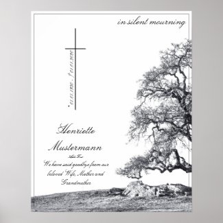 Memorial in silent mourning - tree on  meadow poster