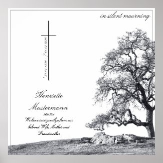 Memorial in silent mourning - tree on  meadow poster