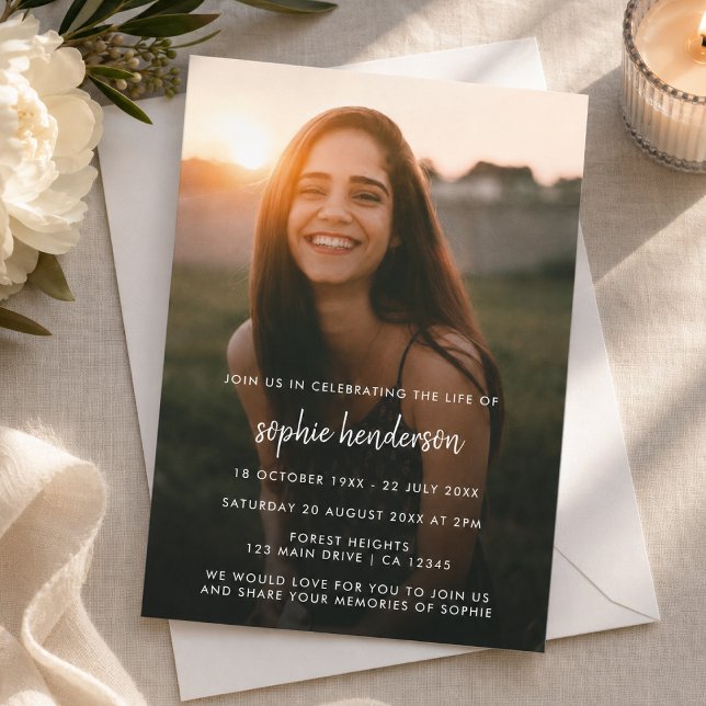 Memorial Invitation | Celebration of Life Funeral (Personalized funeral invitation with photo for celebration of life and memorial service details.)