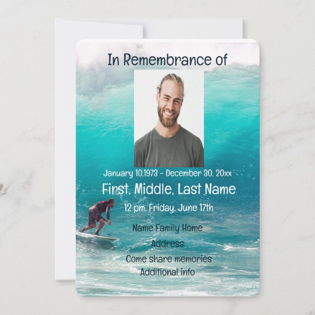 Memorial Invites Service Wave Surfer Water (Front)