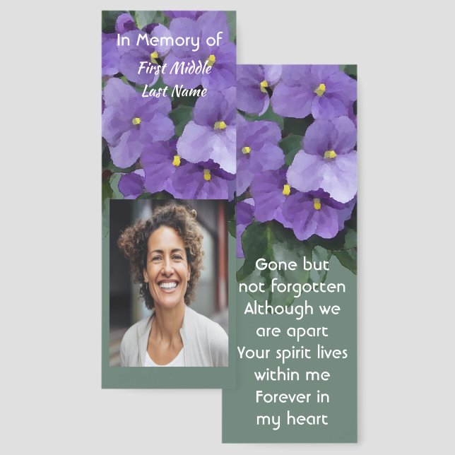 Memorial Keepsake African Violet  Bookmarks (Front & Back)