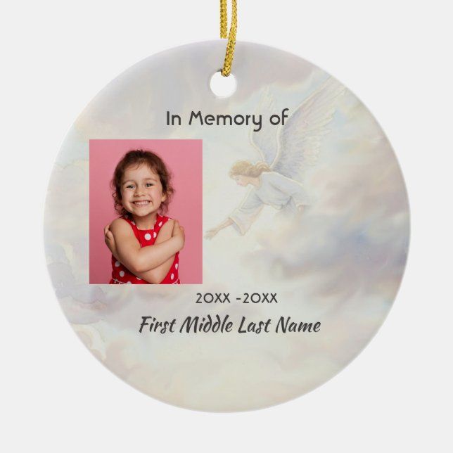 Memorial Keepsake Angel Reaching  Ceramic Ornament (Front)