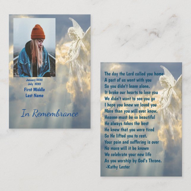 Memorial Keepsake Angel Sky Clouds Business Card (Front/Back)