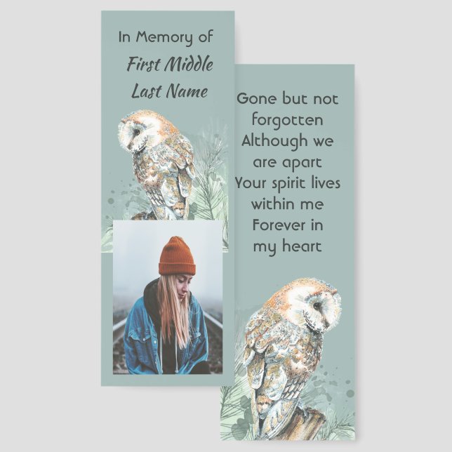 Memorial Keepsake Barn Owl Bird Bookmarks (Front & Back)