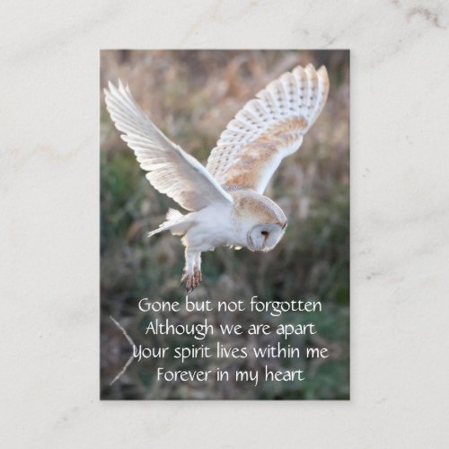 Memorial Keepsake Barn Owl Bird Flight Business Card