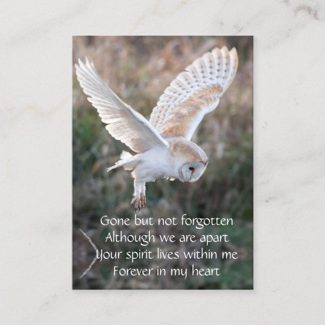 Memorial Keepsake Barn Owl Bird Flight Business Card (Front)