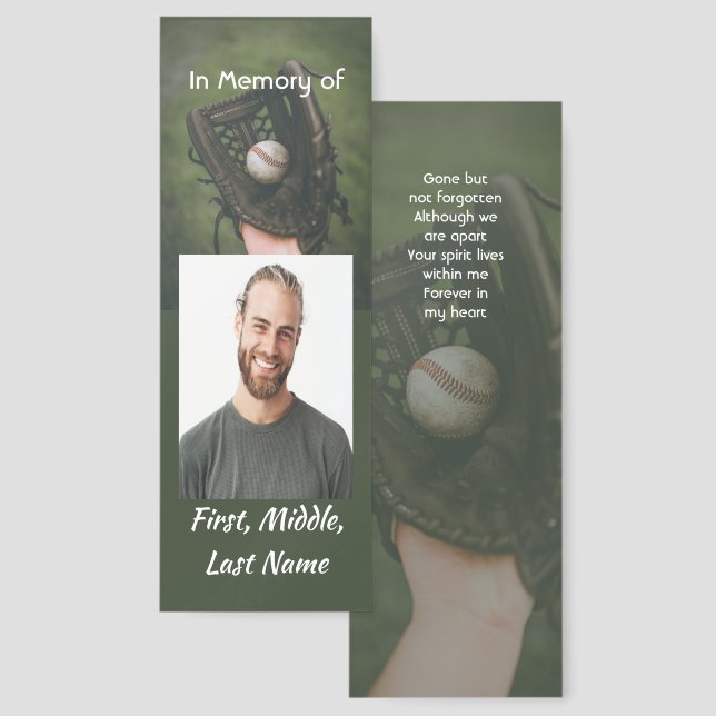  Memorial Keepsake Baseball Game Player Bookmarks (Front & Back)