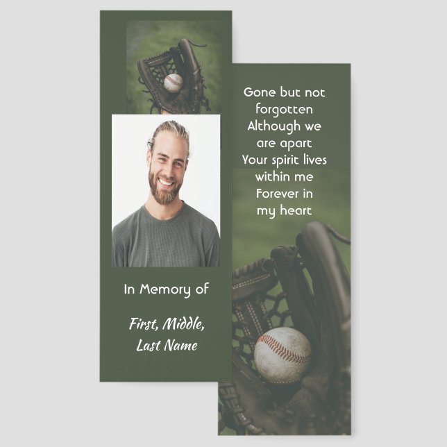 Memorial Keepsake Baseball Game Player Bookmarks (Front & Back)