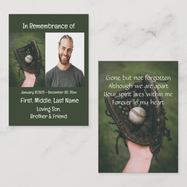 Memorial Keepsake Baseball Game Player Business Card (Front/Back)