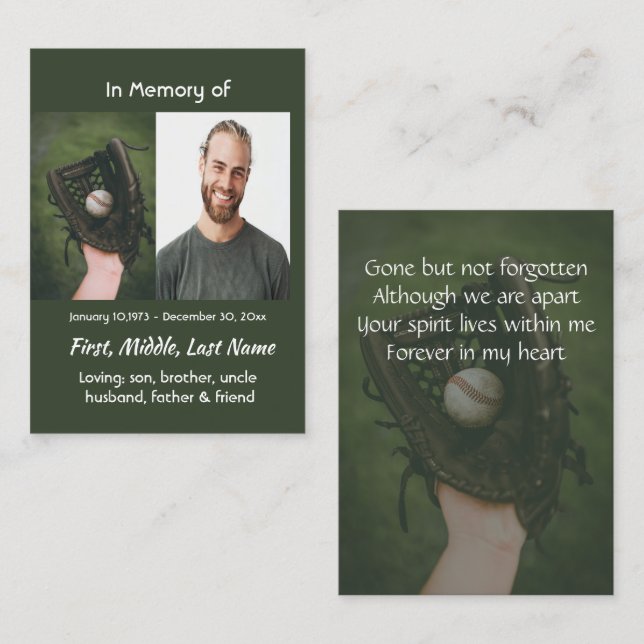 Memorial Keepsake Baseball Game Player Business Card (Front/Back)