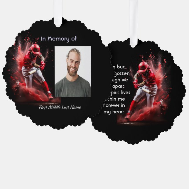 Memorial Keepsake Baseball Softball  Ornament Card (Front/Back)