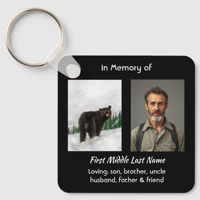 Memorial Keepsake Black Bear Animal Keychain (Front)