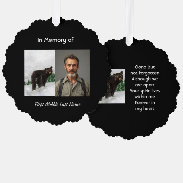 Memorial Keepsake Black Bear Animal Ornament Card (Front/Back)
