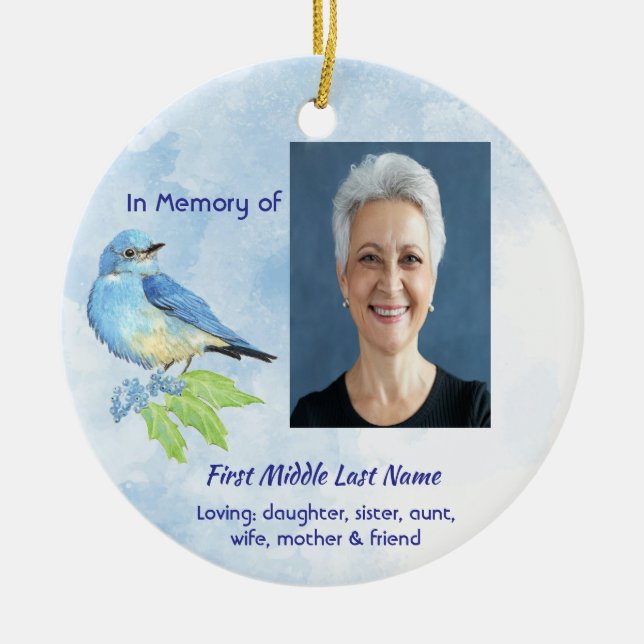  Memorial Keepsake Bluebird Garden Bird  Ceramic Ornament (Front)
