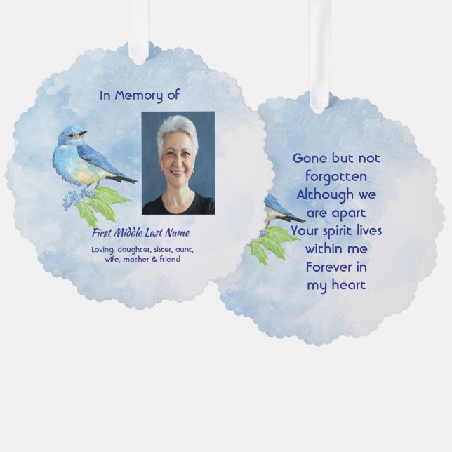  Memorial Keepsake Bluebird Garden Bird  Ornament Card (Front/Back)