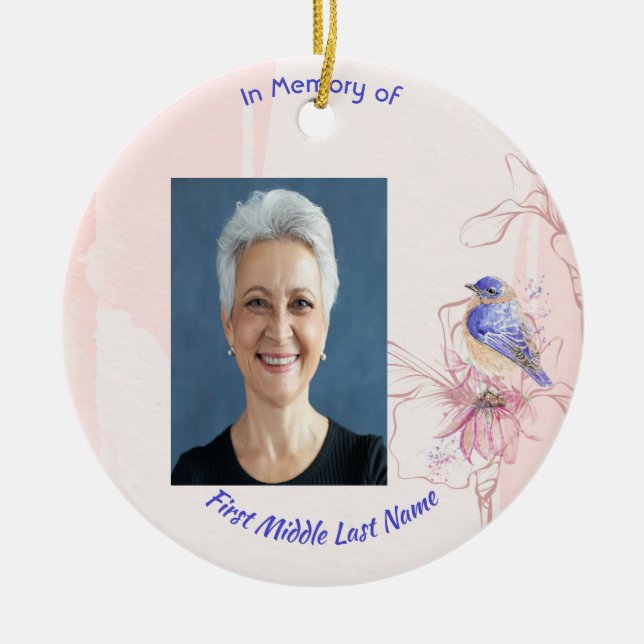 Memorial Keepsake  Bluebird Garden  Ceramic Ornament (Front)