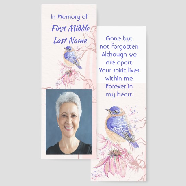 Memorial Keepsake  Bluebird Garden Flowers  Bookmarks (Front & Back)