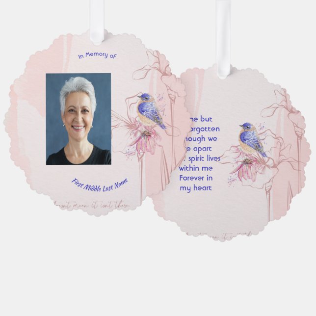 Memorial Keepsake  Bluebird Garden  Ornament Card (Front/Back)