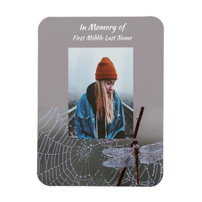 Memorial Keepsake  Card Dragonfly Dewdrops Magnet (Vertical)