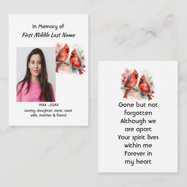 Memorial Keepsake Cardinal Bird Business Card (Front/Back)