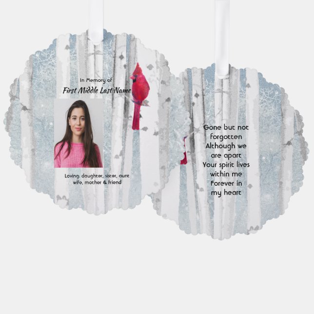 Memorial Keepsake Cardinal Bird Ornament Card (Front/Back)