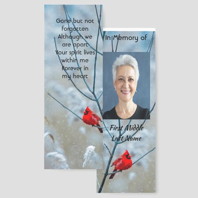 Memorial  Keepsake Cardinal Red Bird  Bookmarks (Front & Back)
