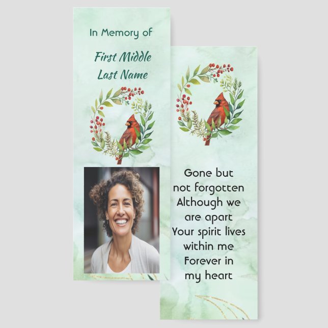 Memorial Keepsake Cardinal Red Bird Wreath Bookmarks (Front & Back)