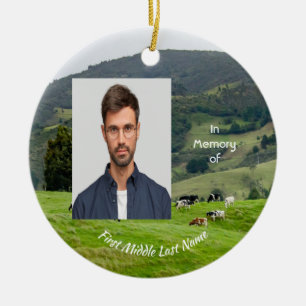 Memorial Keepsake Cattle Farm Landscape  Ceramic Ornament